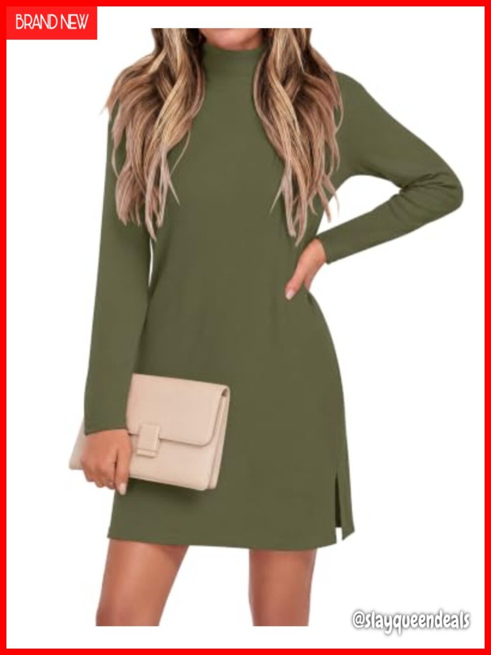 Women's Mock Turtleneck Long Sleeve Dress with Pockets